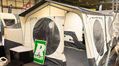 The Raclet Solena has a coffee and cream exterior, the front door is open.