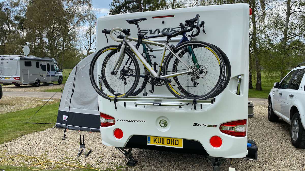 Bike rack while store towing caravan