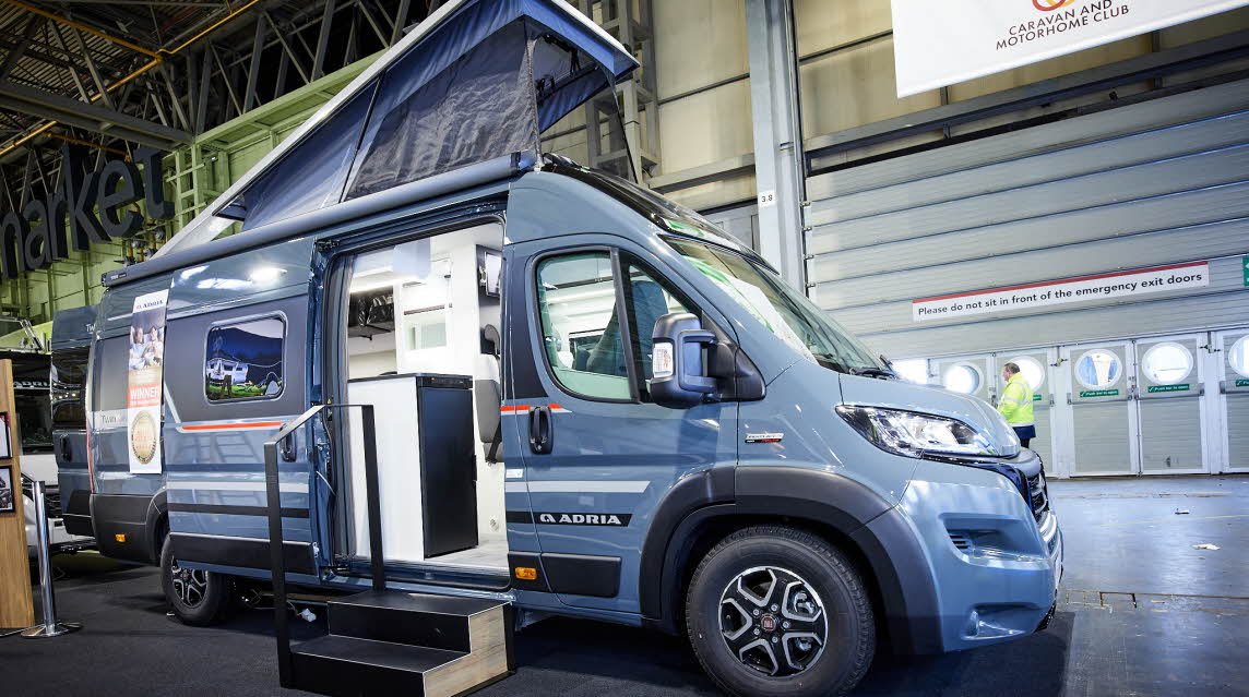 blue van conversion, pop up roof
