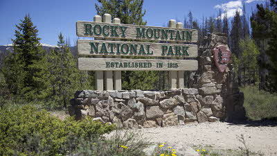 Shutterstock photo of Rocky Mountain National Park sign