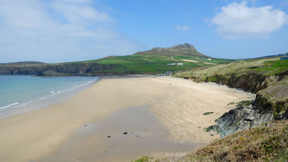 Stretching white sands of Whitesands Bay