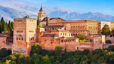The Alhambra aerial panoramic view. The Alhambra is a fortress complex located in Granada Andalusia region in Spain