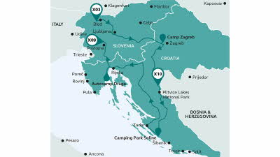 Roue map of European tour of Slovenia and Croatia