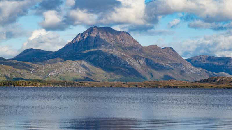 Beautiful view of Loch Maree in Beinn Eighe National Nature Reserve near Isle of Skye in the highlands of Scotland