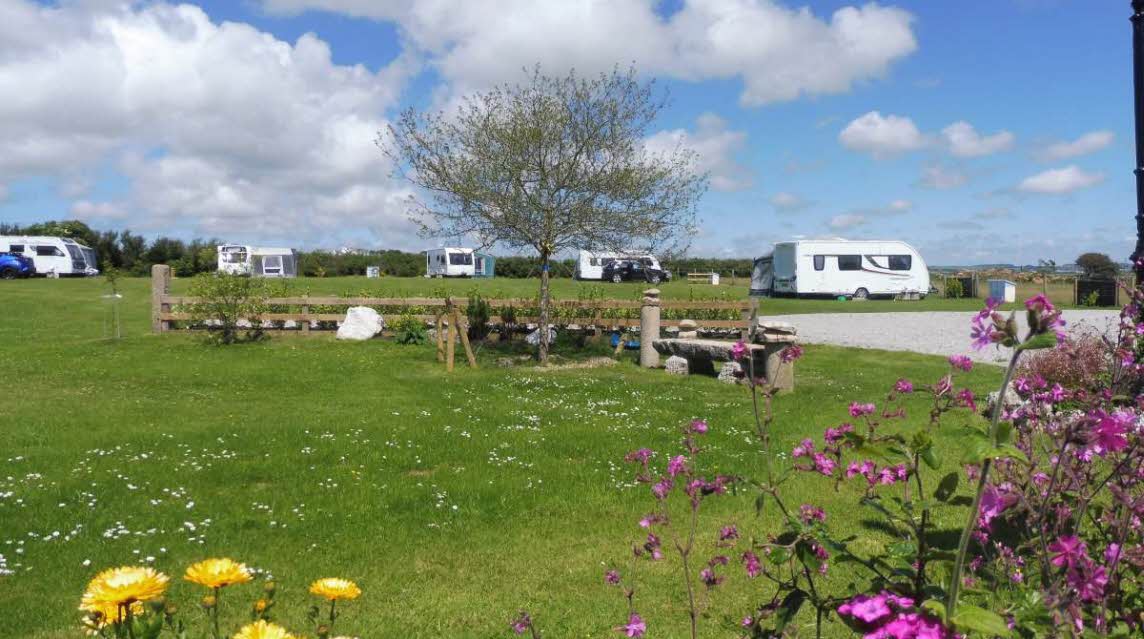 Dunree Certificated Location, PL33 9DY, Cornwall, Camelford, CL owner, 2020, pitch, caravans, grass, cars, awning, flowers