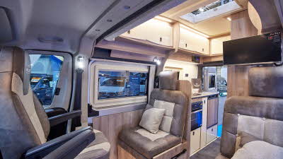 Van Conversion interior, rear kitchen, high roof
