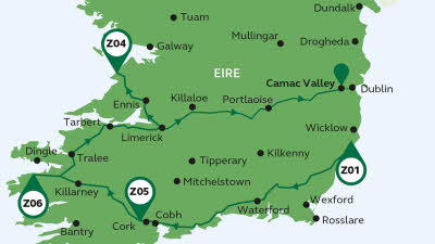 Route map of European tour Escape to Ireland