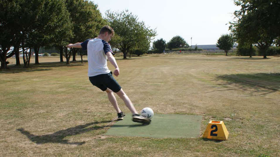 Teeing off at footgolf