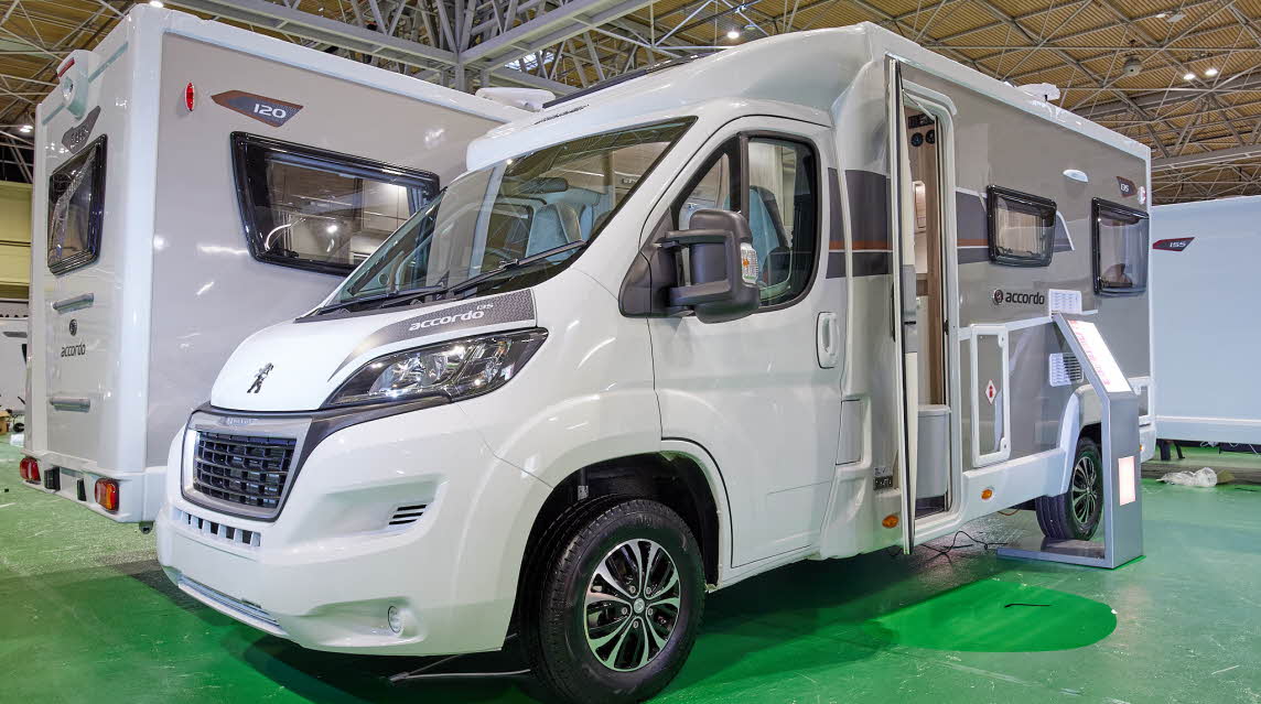 Coachbuilt exterior, white, grey graphics
