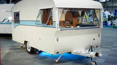 A vintage 1967 Bailey Maestro caravan on display at the NEC in Birmingham