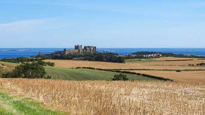 Image of Bamburgh castle in the distance