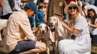 Couple with two dogs at Game Fair