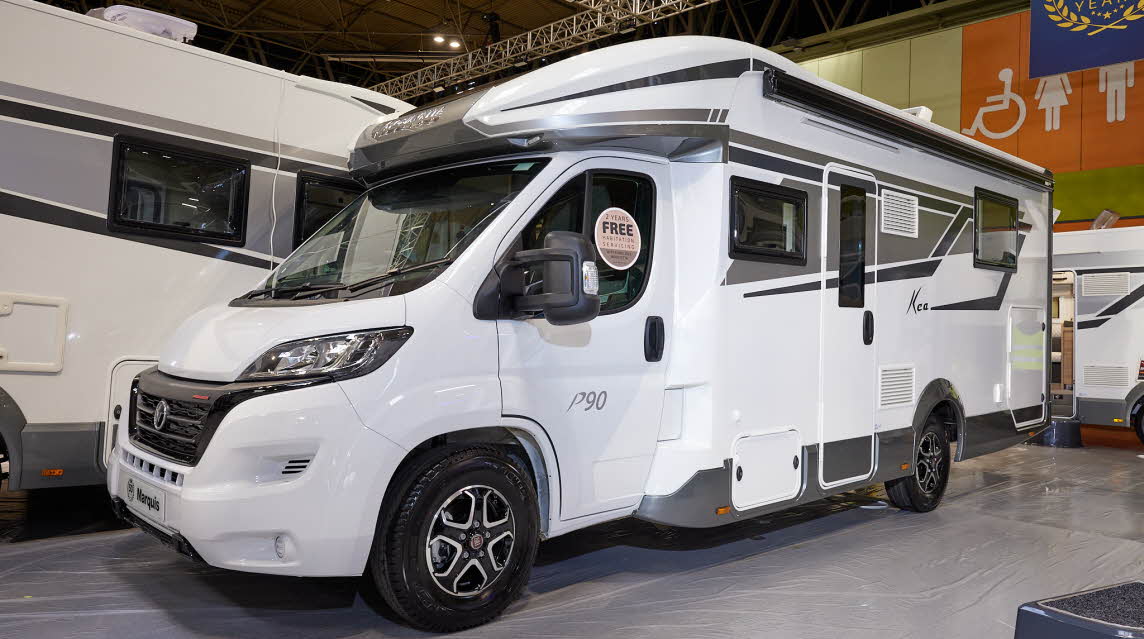 Mobilvetta Tekno Line Kea 90 has a predominately white exterior with black graphics.  The wheels are black alloys.