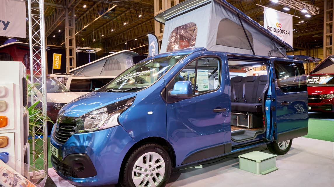 Blue campervan, rising roof