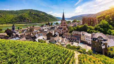 view of the Rhine over the town of Bacharach