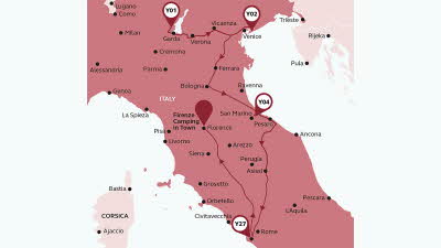 Route map of European tour Italian Explorer