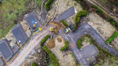 An aerial view of new campsite pitches being created at Bridport Bingham Grange Club Campsite