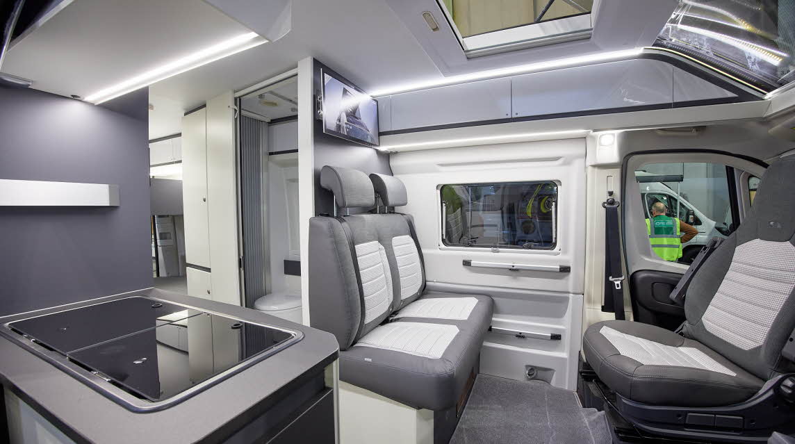 Grey white interior, pop top roof