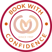 Circular icon with Book with Confidence written around the Caravan and Motorhome Club logo
