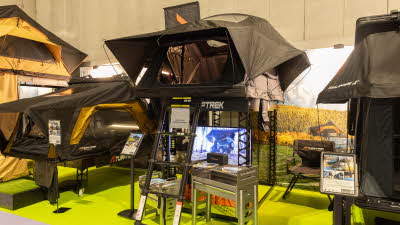 The TUFFTREK® UltraLite 2 has brown canvas.  It has black sturdy ladder in order to gain easy access