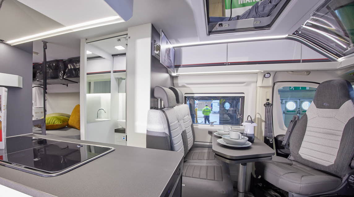 Grey white interior, pop top roof