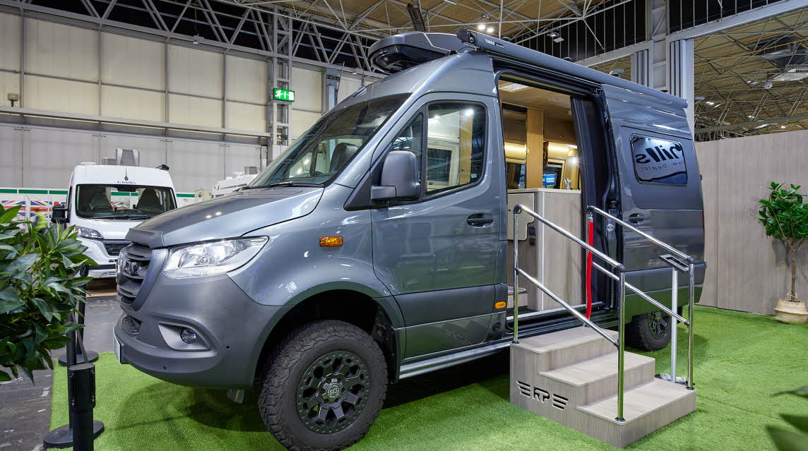 Dark grey van conversion, high roof, sliding door