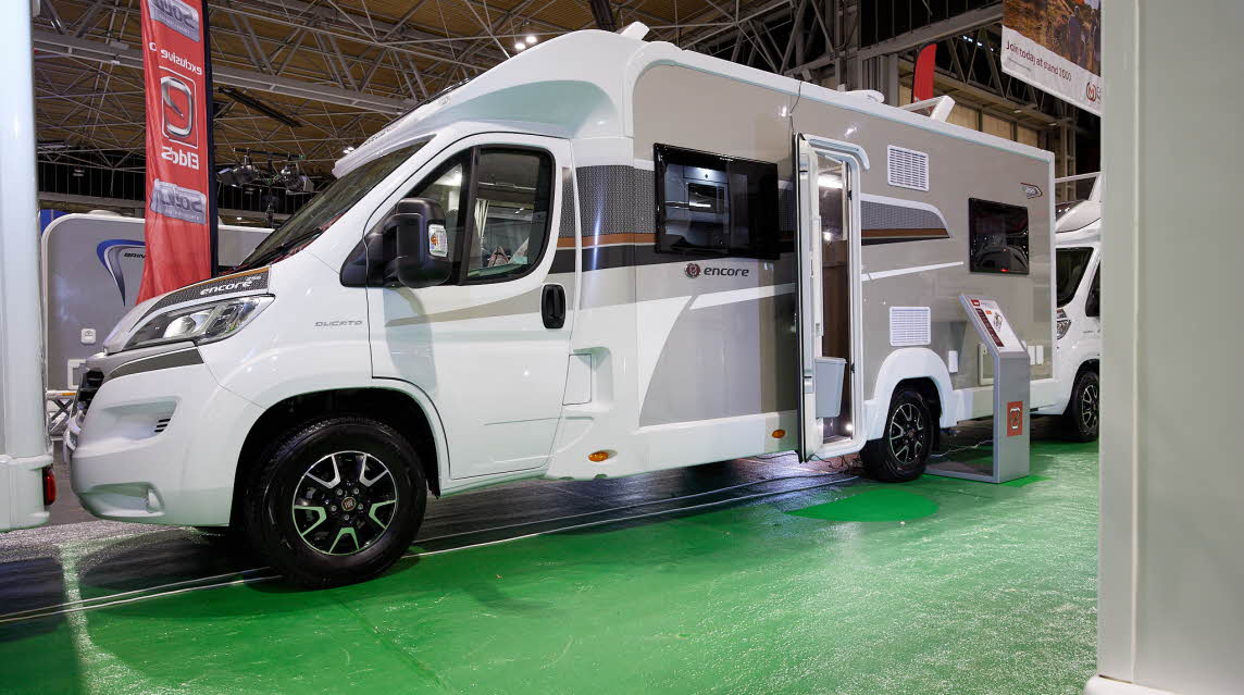 Coachbuilt exterior, white, grey graphics