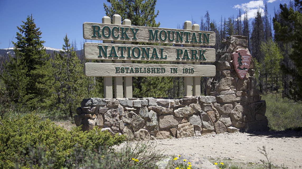 Shutterstock photo of Rocky Mountain National Park sign
