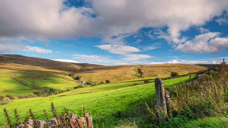 Rolling hills and fields amid Durham Dales