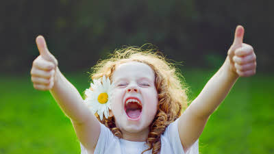 excited girl with thumbs up