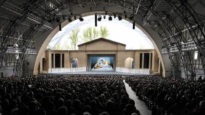 Photo of the stage and audience at the Oberammergau, Passion Play
