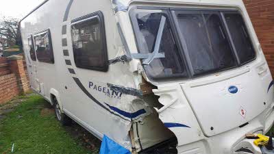 Damaged side of a caravan