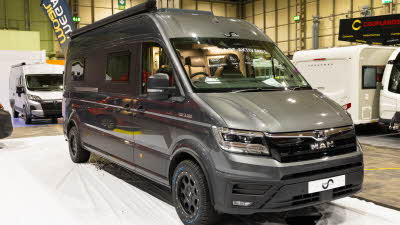 The Mega Mobil Mega Re-Aktiv 680S 4X4 is grey.