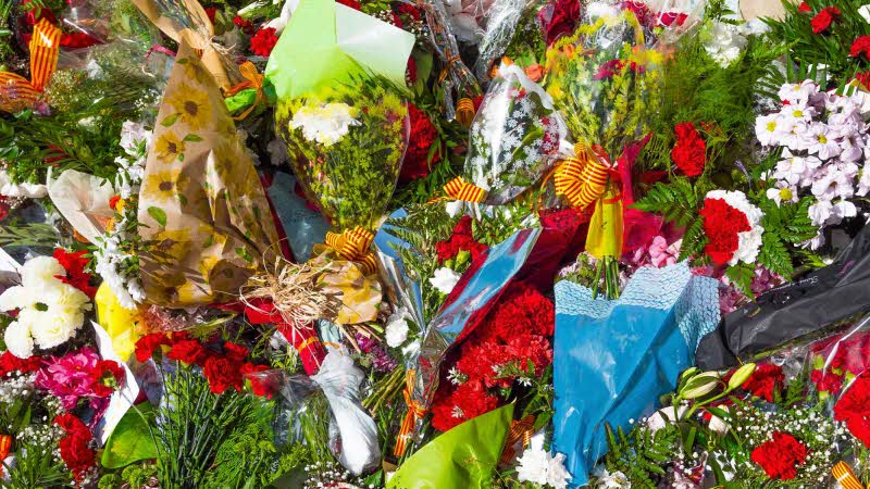 Bright colourful flowers on the wall of a cathedral in Zaragoza Spain Close up shot