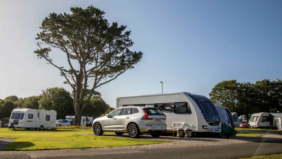 Caravans parked at Merrose Farm Caravan and Motorhome Club Site